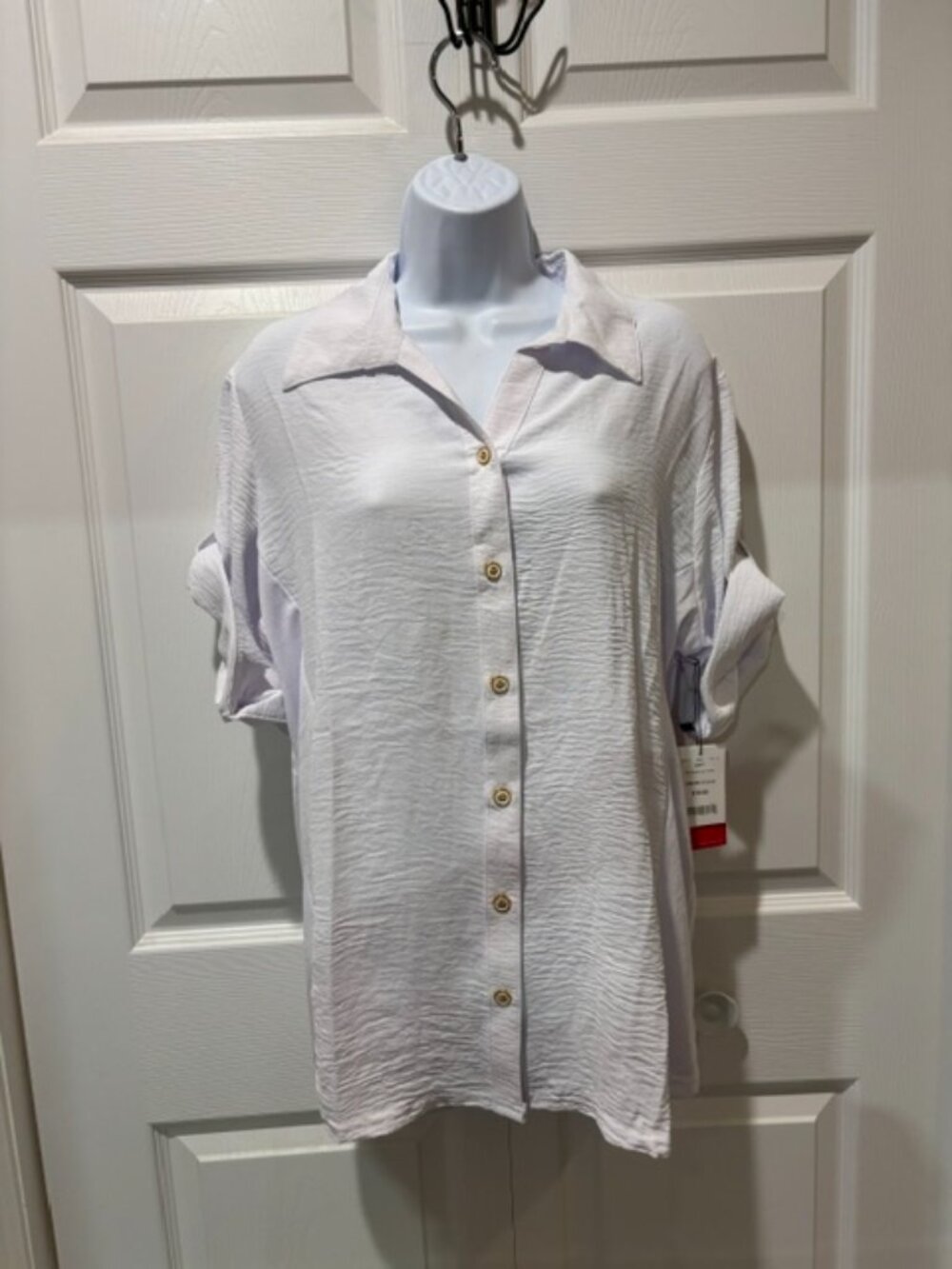 NWT Ashley Blue White Plus Size Button Down Blouse 1X 2X 3X